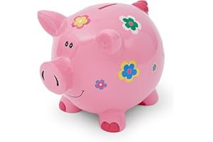 Mousehouse Gifts - Large Patterned Pig Piggy Bank Money Box for Girls, Children & Adults (Pink With Flowers)