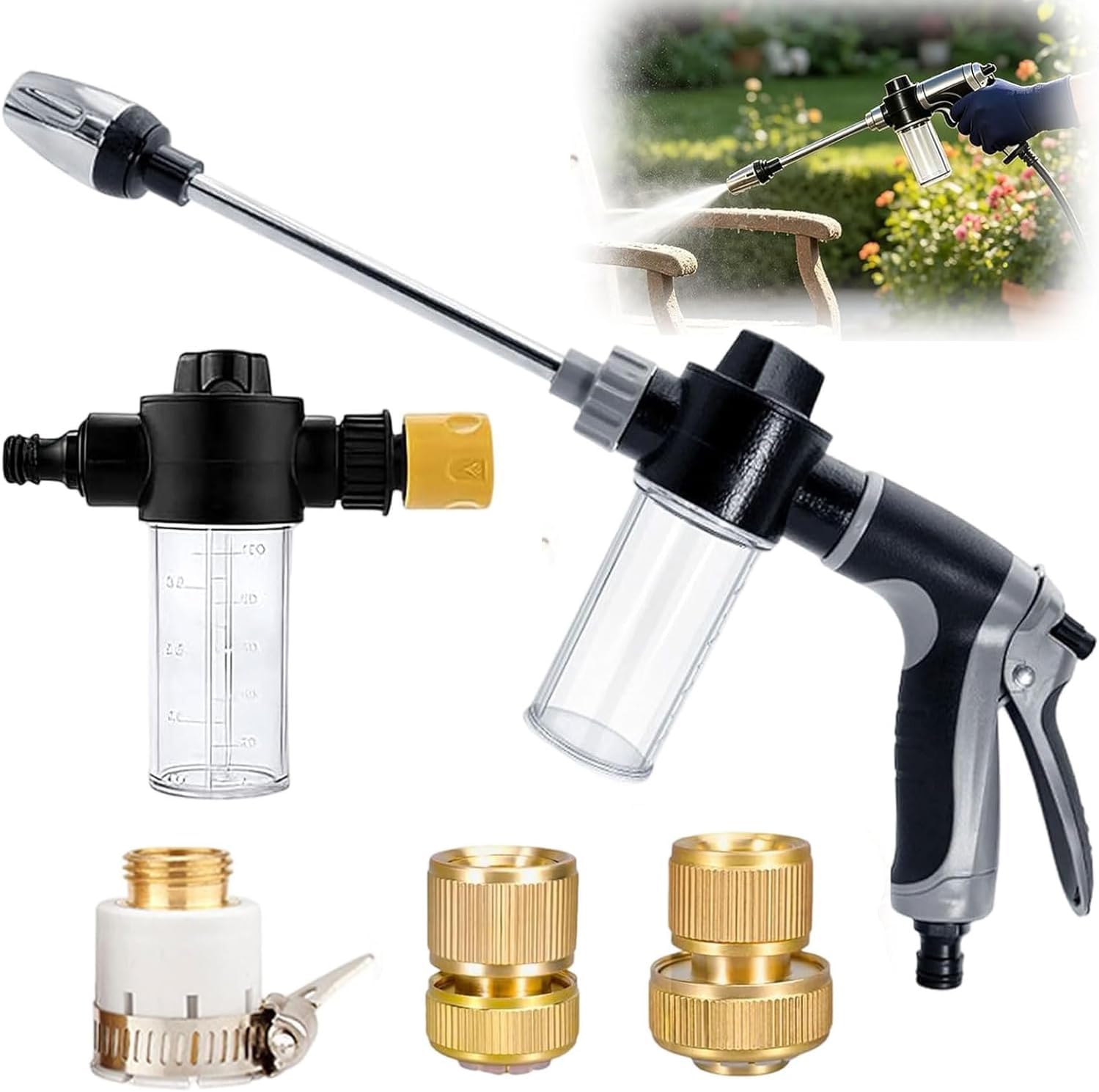 Aquoxis Pressure Washer, Pistola de Lavado a Presión Power Jet, Pistola de Agua de Alta Presión Giratoria de 360° con Varilla Larga y 3 Conectores Metálicos