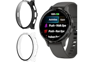 Vanrain Hülle für Garmin Venu 3S, 2 Stück 360° Rundum PC Case mit Schutzfolie Glas Bumper Vollständige Abdeckung Schutzhülle, Schutz Hülle Gehäuse Schwarz+Transparent