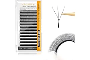 NAGARAKU Podwójna Warstwa 3D WW Przedłużanie RzęsKlastrowe Długie łodygi Matowe 12 Rzędów Wentylatory Objętościowe Przedłużanie Rzęs Przedłużanie Czarna Koniczyna Sztuczne Rzęsy(0,07mm D Curl 8-12mm)