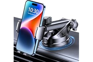 Mohard Soporte Movil Coche, [Nunca Caigas] Suporte Telemovel Carro Giratorio de 360°, Liberación con un Botón, Soporte Móvil Coche Salpicadero/Parabrisas Compatible con iPhone, Samsung y 4-7" Phones