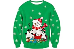 Kids4ever Pull de Noël Unisexe pour Enfants Pull en Tricot Renne Rudolph Tricot Chaud à Manches Longues Col Ras du Cou Pull de Noël en Tricot Sweat Haut d'hiver pour Garçons Filles 7-13 Ans