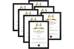 Giftgarden Juego de 7 Marco de Fotos A4, Sencillo Marcos para Cuadros con Acabado en Negro, Ideal para Paisaje, Certificados y Retrato, Moldura A4 para Colgar en la Pared o Colocar Sobre una Mesa