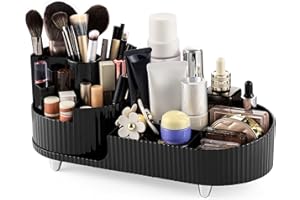 SOLVIEW Make Up Kosmetik Organizer, Skincare Organizer Schminktisch 360° Drehbar und Fach 2-in-1, Makeup Organizers Zur Aufbewahrung von Kosmetika, Hautpflegeprodukten, Pinsel, usw- Schwarz