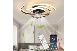 Lihaian LED-Beleuchtung mit stummem Deckenventilator 45 W Deckenleuchte mit Ventilatorlicht, App und Fernbedienung, kreative Form Acrylschirm (weiß) Wohnzimmer Schlafzimmer Küche (weiß)