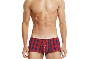 SEAUR Men's Sexy Low Rise Plaid Stripe Boxer Briefs Casual Sleep Lounge Bottoms Shorts Underwear