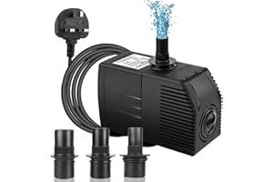 BARST 1500L/H Submersible Water Pump with Filter, Ultra Quiet Water Pump for Aquarium Fountains Pool Fish Tank Pond Hydroponics Statuary with 4 Strong Suction Cups,3 Nozzles & 5m Power Cord 30W