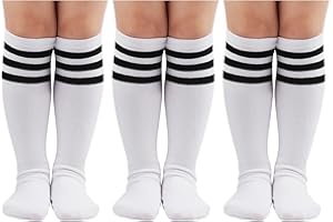 DRESHOW Niños Calcetines de Fútbol del niño a Rayas Hasta la Rodilla Calcetines de Algodón Uniforme Deportivo Largo Tubo de Calcetines para Niños Niñas