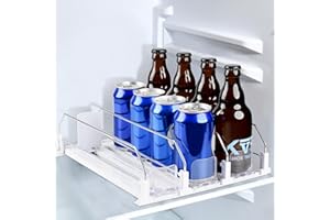 Aurinovellia Organizer Frigorifero Bottiglie, 3 File Dispenser Lattine Organizzatori, Porta Lattine Frigo Automatico, Molla Regolabile Porta Bottiglie Frigorifero per Acqua Lattine Birra Bianco