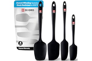 DI ORO LIVING DI ORO® - Juego de espátulas en silicona - Cuchara y lenguas siliconas resistentes al calor 315 ºC - Diseño ergonómico sin costuras - Silicona antiadherente con núcleo en acero inoxidable