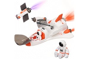 Yosamy Spaceship Toy for Boys, Space Shuttle Toys with Lights&Sound, Astronauts Figure, Openable Cockpit, Spray Exhaust, Astro Venture Space Playset, STEM Educational Toys for Kids Age 3-8 (Orange)