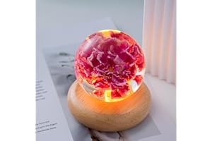 MARZIUS Flower Crystal Ball Night Light, 7cm Glass Ball Night Lamp with Wooden Base Decorations Gifts for Men Women Kids Boys Girls Teens (Red Carnation)