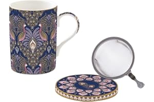 EASY LIFE Confezione TISANIA IN PORCELLANA CON FILTRO INOX ATMOSFERE PEACOCK R0105#MOS8 Blu