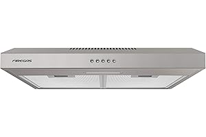 FIREGAS Cooker Hood 60cm, Wall/Cabinet Mounted Extractor Hood with 202m³/h, Recirculation & Ducting Modes, 3-Speed Push Button Control, Stainless Steel Extractor Fan