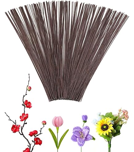 150 Pezzi Di Filo Floreale Calibro 22 Per Composizioni Fai Da Te - Steli In Verde, Bianco E Marrone, Lunghezza 30 Cm, Diametro 0,8 Mm