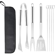 Set Ustensiles Barbecue 6 Pièces Acier Inoxydable - Spatule, Pince, Fourchette + Sac | Outdoor Et Cuisine