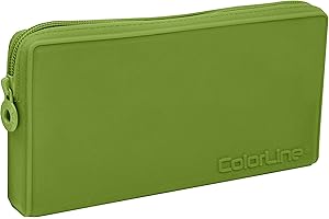 OFFICE BOX Colorline 58711 - Portatodo Plano de Silicona, Estuche Multiuso para Viaje, Material Escolar, Neceser y Accesorios. Color Verde, Medidas 21 x 10.5 x 3 cm