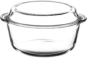 Pasabahce Glass Casserole Dish 3.15 Litre Round With Lid - Glass Bowl