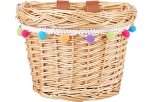 AVASTA Cesta de Mimbre para Bicicleta para niños de 12, 14, 16, 18, 20 Pulgadas, Scooters, Triciclo, Accesorios de Bicicleta para niños, Vienen con Correas de Cuero