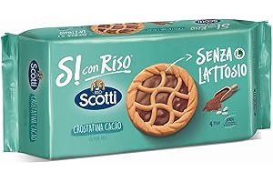 Riso Scotti Si con Riso, Crostatina Cacao, Biscotti con Crema al Cioccolato Senza Lattosio, Ideale per la Colazione, Senza Olio di Palma, Senza Proteine del Latte, 144 gr