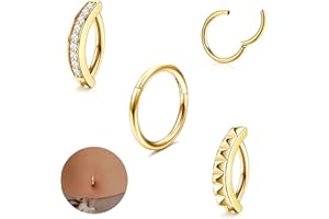 LOLIAS 3 Pz 14G Clicker Piercing Ombelico Cerchio per Donne Piercing Ombelico Acciaio Chirurgico Anallergico Piercing Ombelico Anello Curvo Inverso Gioielli Piercing