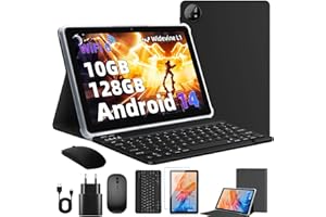 Rebecco tablet 10 inch Android 14, tablet with Bluetooth 5.4, 12GB RAM + 128GB ROM (TF 1TB), Office Tablets Kit,Octa-Core Android, 1280x800 HD,WiFi 6, 5MP+8MP Camera, 6000mAh, Widevine L1