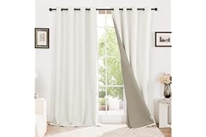 Deconovo Faux Linen Eyelet Door Thermal Curtains 100% Blackout Energy Saving Curtains for Bedroom, Greyish White W52 x L84 Inch One Pair
