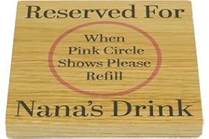SHG AT HOME Reserved For Nanas Drink Solid Oak Drink Coaster from Grandchildren. Birthday item. Wood Mat for Drinks. Token for Nanny to be.