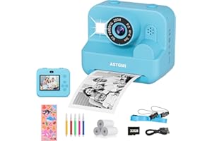 ASTGMI Appareil Photo Enfant, Appareil Photo Instantané 2.4" Écran avec Papier d'impression et Carte 32GB, Mode Video et Selfie, Jouet Cadeau pour Filles Garçons Enfant de 3-14 Ans(Bleu)