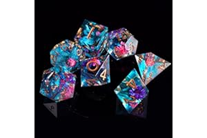 ORUZA 7 PCS Polyhedral DND Dice Resin Sharp Edge D&D Dice Set for Dungeons and Dragons RPG MTG Table Role Playing Games Die D20 D12 D10 D8 D6 D4 D%