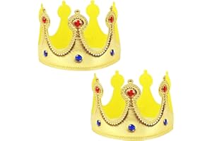 MIVAIUN 2 piezas Corona de rey sombrero de rey sombrero de fiesta de cumpleaños para niños adultos corona de rey y reina tiara de princesa fiesta de cumpleaños de disfraces (Dorado)