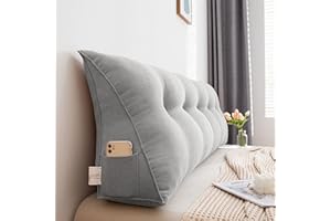 Lopxo Rückenkissen für Sofa Bett, Lang Keilkissen Hohen Rückenlehne Kissen Wandkissen Lesekissen Nackenstützkissen Lendenkissen für Kopfteil Gepolstert mit Waschbar Bezug Leinen,Grau,120 * 50 * 20 cm