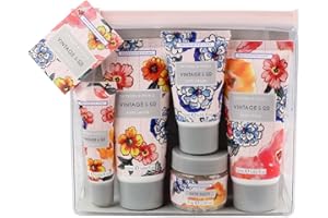 VINTAGE & CO BEAUTY Vintage & Co Patterns & Petals Top To Toe Kit | 50ml Hand Cream, 50ml Body Lotion, 30ml Foot Cream, 10ml Lip Balm & 30g Bath Salts | Travel Friendly Sizes
