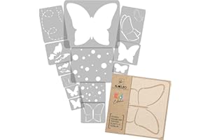 NAKLEO 14 plantillas de plástico reutilizables - Mariposas Pradera Spinnaker - 33x33cm a 7,5x10cm - patrón diseño niños pintura decoración habitación - artesanía DIY bricolaje muebles pared