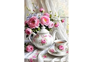 GDYEEH Teekanne Diamond Painting Kits Erwachsene, 5D Pfingstrosen Diamant Kunst Bilder Anfänger, DIY Runder Vollbohrer Blumen Diamanten Malerei Stickerei Geschenke Home Wand Dekor 30x40 cm