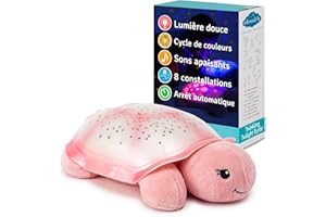 Cloud b Veilleuse Apaisante Projecteur d'étoiles avec sons apaisants | Luminosité douce | 3 couleurs | Arrêt automatique | Veilleuse musicale Tortue Twinkling Twilight Turtle Rose
