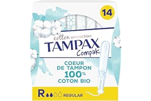 Tampax Cotton Protection Compak Régulier Avec Applicateur x 14, Tampons Tampax En Coton Bio Et En Format Compact