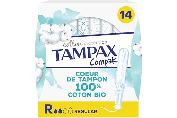 Tampax Cotton Protection Compak Régulier Avec Applicateur x 14, Tampons Tampax En Coton Bio Et En Format Compact
