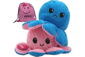 KPRICE® Pieuvre Peluche Réversible 25cm - Poulpe Peluche Mignonne - Octopus Poulpy Emotion - Bi Color - Poulpie Poulpi - Doudou Bebe - Réversible - Peluche Humeur Content (Rose/Bleu)