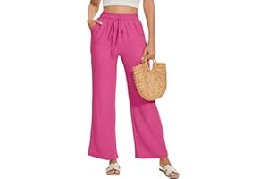 HANERDUN Pantalones Mujer Verano Frescos Pantalones de Color Liso con Bolsillos Pantalon Fluido Ancho Pantalones Cargo de Cintura Alta Casual