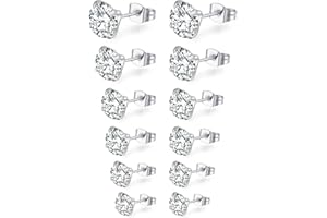 Mochity 6 paires Boucle d'Oreille Femme Homme, Boucle d'Oreille Acier Inoxydable, Hypoallergénique Boucles d'Oreilles Plaquées Or 14K, Boucle d'Oreille Argent Or En Zirconium