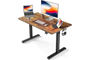 FEZIBO Height Adjustable Electric Standing Desk, 100 * 60 cm Stand up Table, Sit Stand Home Office Desk with Splice Board, Black Frame/Rustic Brown Top