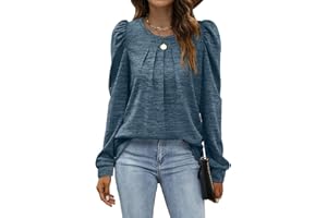 Sampeel Womens Long Sleeve Tops Ladies V Neck Sweatshirts Puff Sleeves Jumpers Loose Fit Tunic Ruffled Cuffs