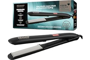 REVAMP Progloss Digital Ceramic Hair Straighteners - Slim, Lightweight, Salon Professional Straightening and Curling Hot Iron Styler, All Hair Type, Adjustable Temperature, Worldwide Voltage - Black