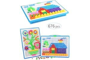 Jsvacva 676 pcs Mushroom Nails Pegboard Educational Colourful Jigsaw Puzzle Building Bricks Creative DIY Mosaic Toys for Kids & Toddlers, Birthday Gift for Girls Boys Age 3-8 Years