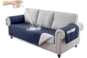 RAPRAP Sofa Cover 3 Seater 100% Waterproof Sofa Protector with Side Pockets for Kids, Pets, Dogs, Durable Non-Slip Three Seater Couch Covers, Washable,Navy Blue,3 Seater