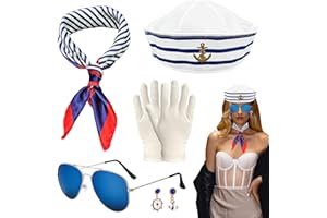 SKHAOVS 5 Piezas Set de Disfraz de Marinera para Mujer,Traje Náutico,Gorro Marinero,Disfraz de Marinero Náutico,Accesorios de Disfraz Adultos para Fiesta de Disfraces Halloween Cosplay