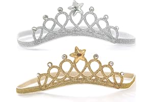 MINSHUXI 2 Pièces Bandeaux de Couronnes Princesses avec Ruban Élastique, Bandeau Couronne Enfants, Diadème Princesse Enfants, Bandeau Couronne Étincelante pour Les Petites Filles-lot Filles