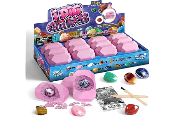 Byncceh Kit d'excavation de 12 Pierres précieuses, minéraux et Roches, Pierres précieuses et Cristaux, kit d'excavation pour Enfants