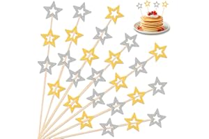 SRIZIAN 100 Pezzi Stuzzicadenti Cocktail di Natale, 5.1inch Stella d'Oro e d'Argento Bastoncini Cocktail Bambù Cocktail per Bevande Frutta Cibo Aperitivo Decorazione Festa